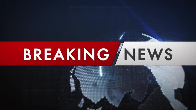 Breaking news banner in front of a digital globe network. Digital generated animation background.
