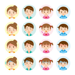 4人家族の表情イラスト丸アイコンセット/白背景