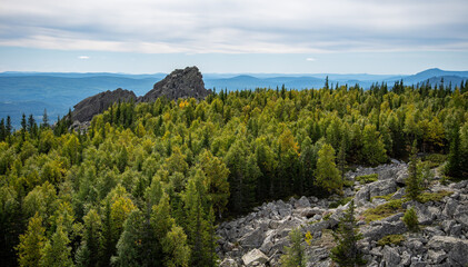 Russian nature mountains forest clouds sky