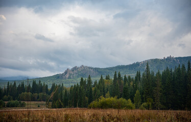 landscape with trees and clouds