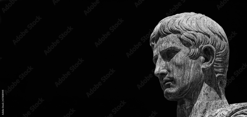 Wall mural caesar augustus, first emperor of ancient rome and father of the nation. old bronze statue along the - Wall murals