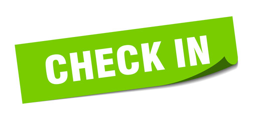 check in sticker. square isolated label sign. peeler