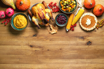 Thanksgiving dinner food, fall festive culinary concept