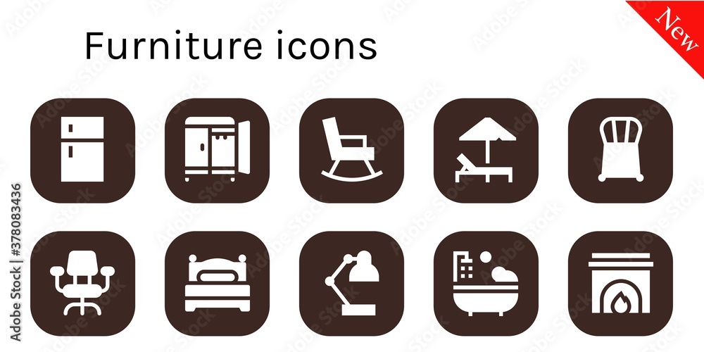 Poster Modern Simple Set of furniture Vector filled Icons