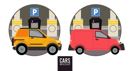 mini van and camper mockup cars vehicles icons