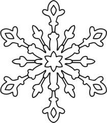 Linear drawing of snowflakes on a white background. Coloring page for children and adults. New Year's decor. Hand-drawn line snowflake