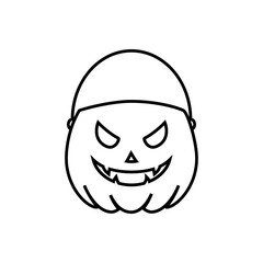 Feliz Halloween. Logotipo lineal de cubo de calabaza de Halloween para que los niños celebren la tradición de truco o trato recogiendo dulces en color negro