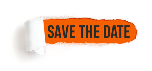 Hole in white paper with torns edges - Save the date