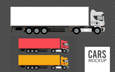 set colors trucks mockup cars vehicles icons