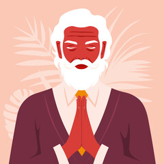 Prayer to God. Portrait of an elderly man with his eyes closed. Vector flat illustrations