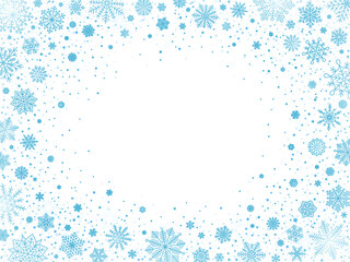 White snowy blizzard 4x3 frame. Shiny snowflakes with free space in center,  frozen winter border and cold glitter snow particles vector background illustration