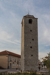 Fototapeta na wymiar Historic clock tower in the Old Town of Podgorica. Montenegro