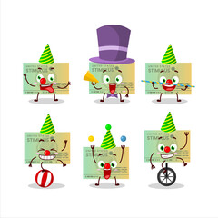 Cartoon character of stimulsus check with various circus shows