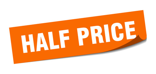 half price sticker. square isolated label sign. peeler