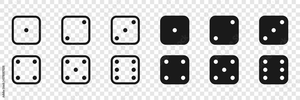 Poster dice. dice vector icons in a flat and linear design from one to six. game dice, isolated. vector ill