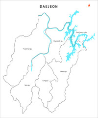 대한민국 대전광역시 자치구 경계선이 있는 지도