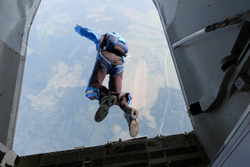 Skydiving. The start of the jump.