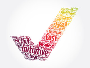 Initiative check mark word cloud collage, concept background