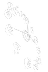 Outline of a watch without a case isolated on a white background. Perspective view. 3D. Vector illustration