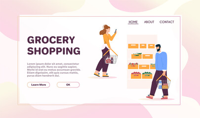 Vector banner of grocery shopping concept, store advertising template