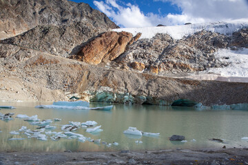 The Tiefenbach glacier located near Sölden in the Ötztal Alps of Tyrol, Austria.