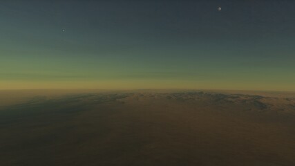 alien Planet, fantasy landscape, view from the surface of an exo-planet, science fiction landscape, 3d Render