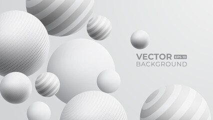 Abstract background with dynamic 3d balls. White bubble. Vector illustration of a textured sphere with a striped pattern. Trendy modern design banners or posters