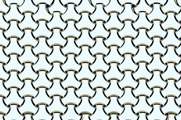 Abstract geometric pattern with interwoven strands of white with black and gold highlights