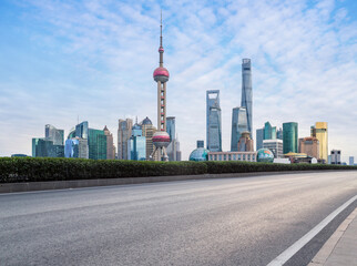 shanghai skyline with road