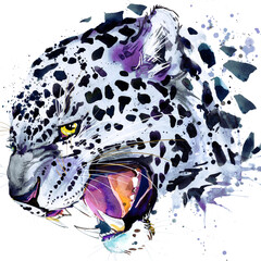 Leopard hand drawn watercolor illustration 