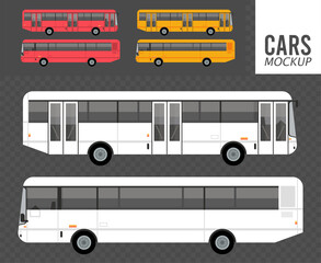 set colors buses mockup cars vehicles icons