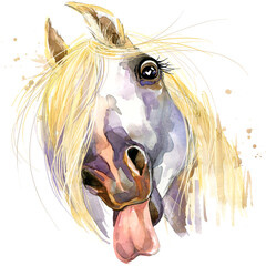 Cute white horse. watercolor illustration.  farm animals. domestic pets. wildlife. © Елена Фаенкова
