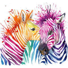 zebra illustration with rainbow  watercolor texture. rainbow background for fashion print, poster for textiles, fashion design	 - 378093648