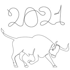  isolated, one line drawing new year 2021, sketch