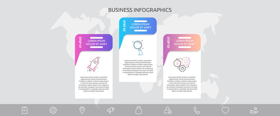 Infographics charts with 3 steps, labels. Vector template used for diagram, business, web, banner, workflow layout, presentations, flowchart, info graph, timeline, content, chart, processes diagram