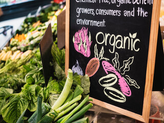Organic vegetable with Chalkboard sign Fresh market Healthy eating