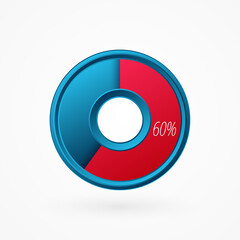 60 percent isolated pie chart. Percentage vector symbol, infographic blue red gradient icon. Circle sign for business, finance, web design, download, progress