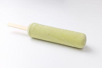 Green tea ice cream on white background
