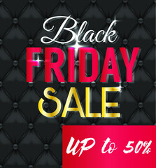 Vector concept Black Friday Sale Banner on the texture of the leather ladies fashion bags