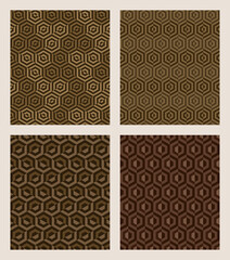Seamless patterns geometric hexagons shapes. Brown color set background. Vector illustration.