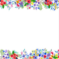 Floral frame made of flowers. Wildflowers leaves and branches. Vector illustration.