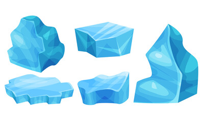 Ice Pieces or Cold Frozen Blocks Vector Set