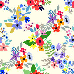 Seamless pattern. Vector floral design with wildflowers. Romantic background