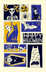 Hand drawn comic book style illustration. Happy Halloween. Print for t-shirts, invitations, cards, clothes, bags, posters