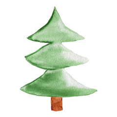 Watercolor and Green wood. Christmas tree. Illustration. Woodland.