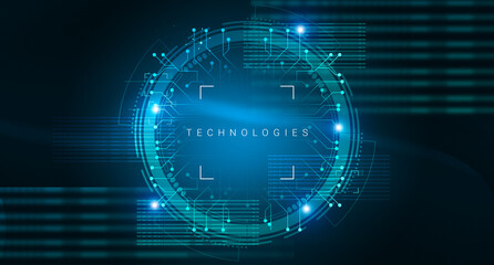 Technology Background With Abstract Hud Circle And Technologies Lettering, Creative Illustration