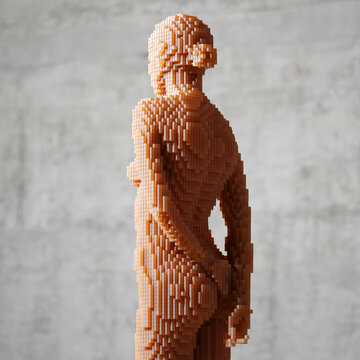 Digital sculpture of a beautiful woman's body in the studio. 3D Render
