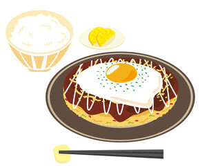 ソースお好み焼きのベクターイラスト