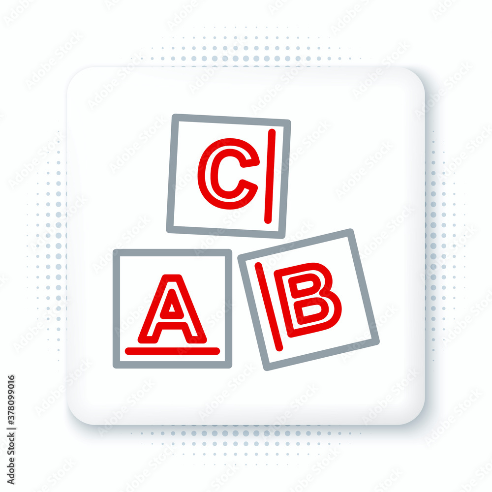 Poster line abc blocks icon isolated on white background. alphabet cubes with letters a,b,c. colorful outli