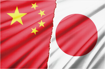 国家間の対立のイメージの2つの国旗のリアルイラスト アメリカと中国 中華人民共和国 National Flag Wall Mural Globeds 国家間の対立のイメージの2つの国旗のリアルイラスト アメリカと中国 中華人民共和国 National Flag Wall Mural Globeds
